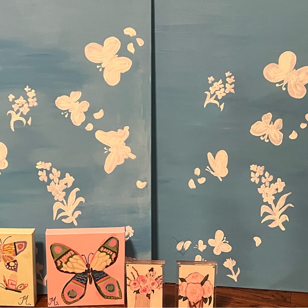 Blue and White Butterfly Wall Art